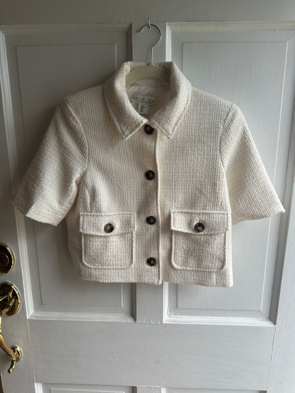 Rachel Zoe Ivory Bouclé Short-Sleeve Jacket